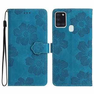 For Samsung Galaxy A21s Flower Embossing Pattern Leather Phone Case(Blue)