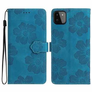 For Samsung Galaxy A22 5G Flower Embossing Pattern Leather Phone Case(Blue)