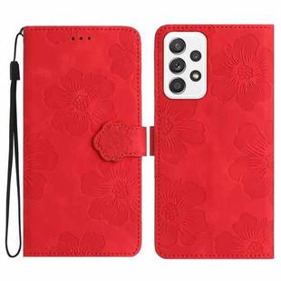 For Samsung Galaxy A32 4G Flower Embossing Pattern Leather Phone Case(Red)