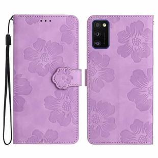 For Samsung Galaxy A41 Flower Embossing Pattern Leather Phone Case(Purple)