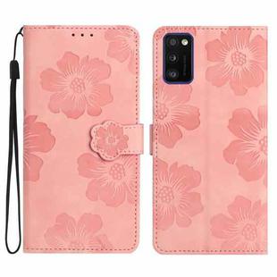 For Samsung Galaxy A41 Flower Embossing Pattern Leather Phone Case(Pink)