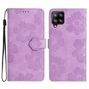 For Samsung Galaxy A42 5G Flower Embossing Pattern Leather Phone Case(Purple)