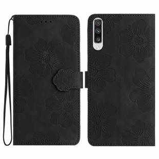 For Samsung Galaxy A70 Flower Embossing Pattern Leather Phone Case(Black)