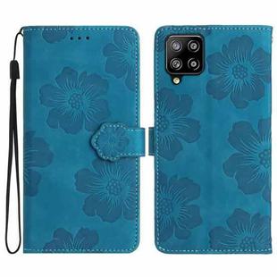 For Samsung Galaxy M32 Flower Embossing Pattern Leather Phone Case(Blue)