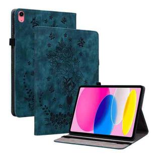 For iPad 10th Gen 10.9 2022 Butterfly Rose Embossed Leather Tablet Case(Dark Blue)