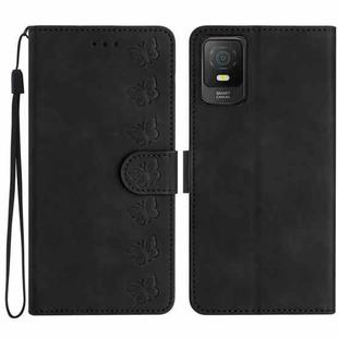For TCL 40 SE Seven Butterflies Embossed Leather Phone Case(Black)