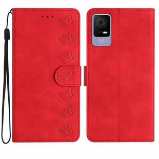 For TCL 405 / 406 / 408 Seven Butterflies Embossed Leather Phone Case(Red)