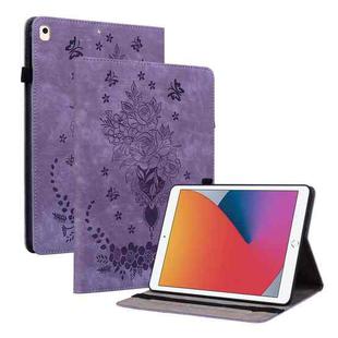 For iPad 9.7 2018 / 2017 / Air / Air 2 Butterfly Rose Embossed Leather Smart Tablet Case(Purple)