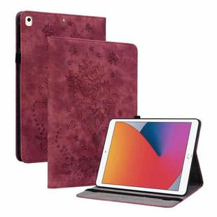 For iPad 9.7 2018 / 2017 / Air / Air 2 Butterfly Rose Embossed Leather Smart Tablet Case(Red)