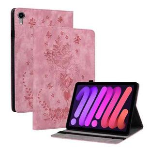 For iPad mini 6 Butterfly Rose Embossed Leather Smart Tablet Case(Pink)