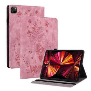 For iPad Pro 11 2021 / Air 4 2020 Butterfly Rose Embossed Leather Smart Tablet Case(Pink)