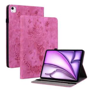 For iPad Air 11 2024 Butterfly Rose Embossed Leather Smart Tablet Case(Rose Red)