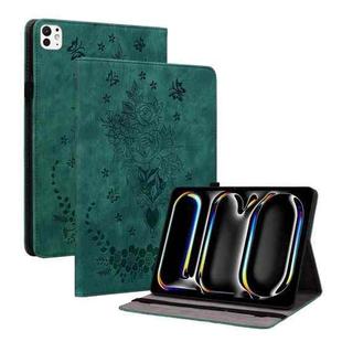 For iPad Pro 11 2024 Butterfly Rose Embossed Leather Smart Tablet Case(Green)