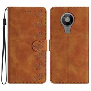 For Nokia 5.3 Seven Butterflies Embossed Leather Phone Case(Brown)