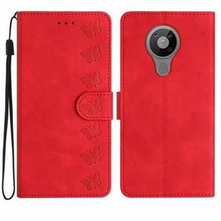 For Nokia 5.3 Seven Butterflies Embossed Leather Phone Case(Red)