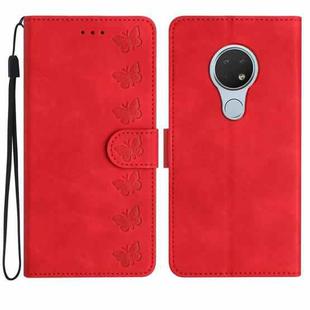 For Nokia 6.2 / 7.2 Seven Butterflies Embossed Leather Phone Case(Red)