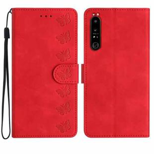 For Sony Xperia 1 IV Seven Butterflies Embossed Leather Phone Case(Red)