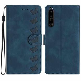 For Sony Xperia 1 IV Seven Butterflies Embossed Leather Phone Case(Blue)