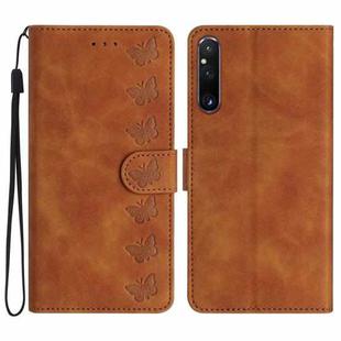 For Sony Xperia 1 V 2023 Seven Butterflies Embossed Leather Phone Case(Brown)