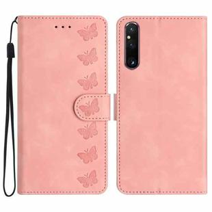 For Sony Xperia 1 V 2023 Seven Butterflies Embossed Leather Phone Case(Pink)