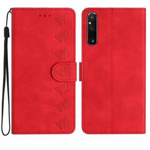 For Sony Xperia 1 V 2023 Seven Butterflies Embossed Leather Phone Case(Red)