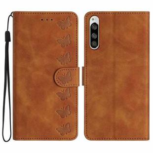 For Sony Xperia 5 Seven Butterflies Embossed Leather Phone Case(Brown)