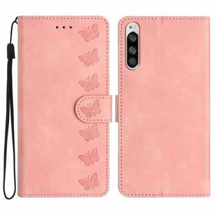 For Sony Xperia 5 Seven Butterflies Embossed Leather Phone Case(Pink)