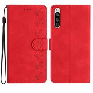 For Sony Xperia 5 Seven Butterflies Embossed Leather Phone Case(Red)