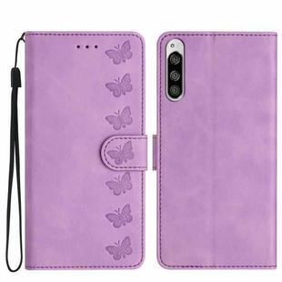 For Sony Xperia 5 Seven Butterflies Embossed Leather Phone Case(Purple)
