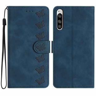 For Sony Xperia 5 Seven Butterflies Embossed Leather Phone Case(Blue)