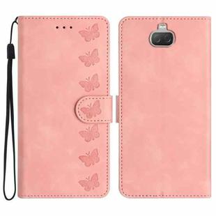 For Sony Xperia 10 Seven Butterflies Embossed Leather Phone Case(Pink)