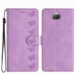 For Sony Xperia 10 Seven Butterflies Embossed Leather Phone Case(Purple)