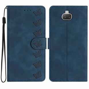 For Sony Xperia 10 Seven Butterflies Embossed Leather Phone Case(Blue)