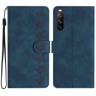 For Sony Xperia 10 V 2023 Seven Butterflies Embossed Leather Phone Case(Blue)
