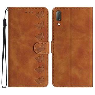 For Sony Xperia L3 Seven Butterflies Embossed Leather Phone Case(Brown)