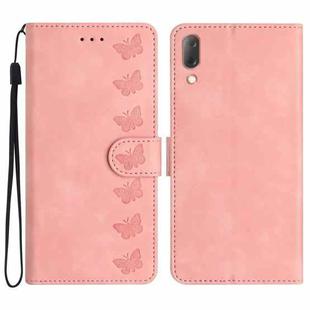 For Sony Xperia L3 Seven Butterflies Embossed Leather Phone Case(Pink)