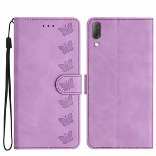 For Sony Xperia L3 Seven Butterflies Embossed Leather Phone Case(Purple)