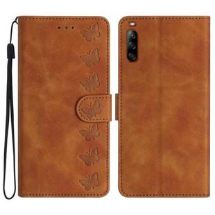 For Sony Xperia L4 Seven Butterflies Embossed Leather Phone Case(Brown)