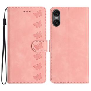 For Sony Xperia 10 VI Seven Butterflies Embossed Leather Phone Case(Pink)