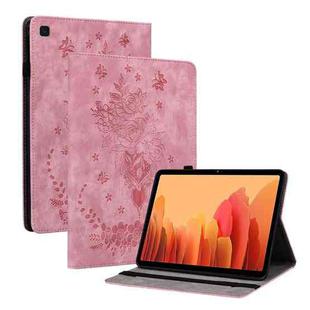 For Samsung Galaxy Tab A7 10.4 2020 T500 Butterfly Rose Embossed Leather Smart Tablet Case(Pink)