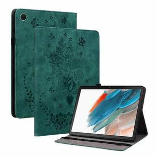 For Samsung Galaxy Tab A8 10.5 2021 X205 Butterfly Rose Embossed Leather Smart Tablet Case(Green)