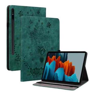 For Samsung Galaxy Tab S8+ / S7+ / S7 FE Butterfly Rose Embossed Leather Tablet Case(Green)