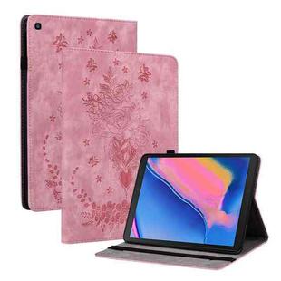For Samsung Galaxy Tab A 8.0 2019 T290 Butterfly Rose Embossed Leather Tablet Case(Pink)