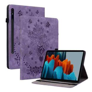 For Samsung Galaxy Tab S9 Butterfly Rose Embossed Leather Tablet Case(Purple)