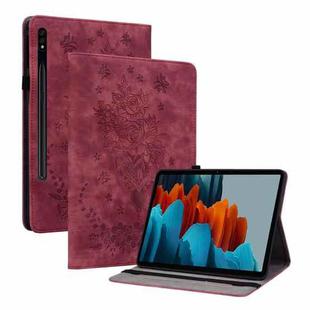 For Samsung Galaxy Tab S9 Butterfly Rose Embossed Leather Tablet Case(Red)
