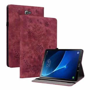 For Samsung Galaxy Tab A 10.1 2016/T580/T585 Butterfly Rose Embossed Leather Tablet Case(Red)