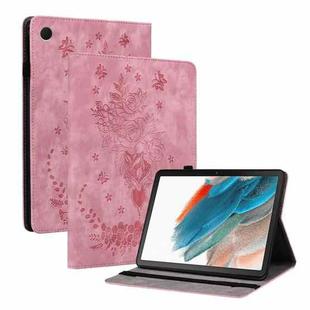 For Samsung Galaxy Tab А9 Butterfly Rose Embossed Leather Tablet Case(Pink)