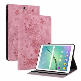 For Samsung Galaxy Tab S2 9.7 T810 T815 Butterfly Rose Embossed Leather Tablet Case(Pink)