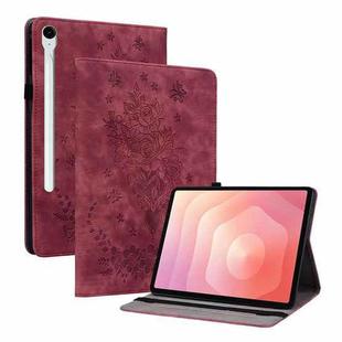 For Samsung Galaxy Tab S11 Butterfly Rose Embossed Leather Tablet Case(Red)