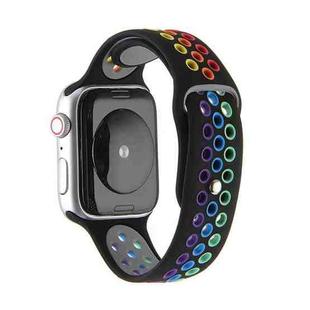 For Apple Watch Series 9&8&7 41mm / SE 3&SE 2&6&SE&5&4 40mm / 3&2&1 38mm Rainbow Sport Watch Band (Black)